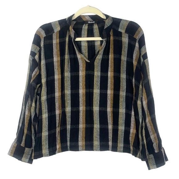Madewell Highroad Popover Shirt in Lessing Plaid black with an white size M - Picture 5 of 14